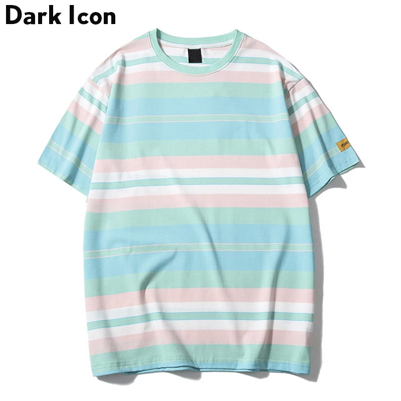 Мужская футболка в полоску Dark Icon Повседневная стиле хип хоп с вырезом лодочкой