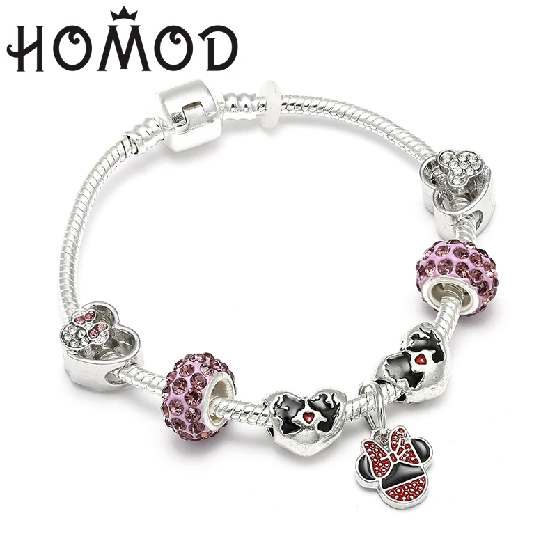 Charm Микки Шарм бусины брендовые браслеты и браслеты Минни Маус ювелирные изделия для женщин Женская бижутерия в подарок аксессуары