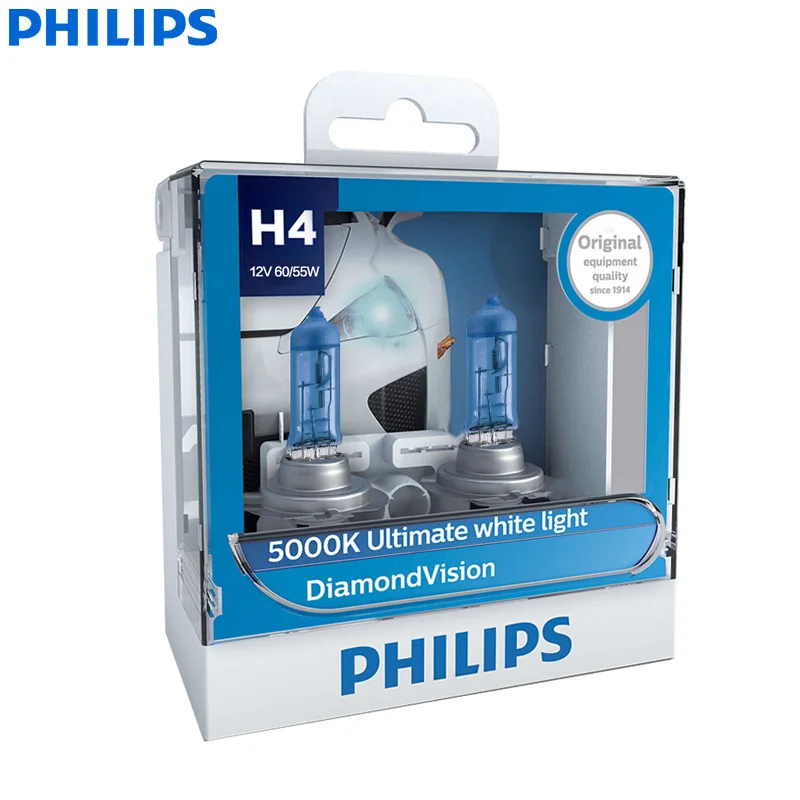 Philips Diamond Vision 9003 HB2 H4 12 V 60/55 W P43t 12342DVS2 5000 K холодный белый свет галогенная лампа для автомобиля фар Hi/lo луч(двойная упаковка