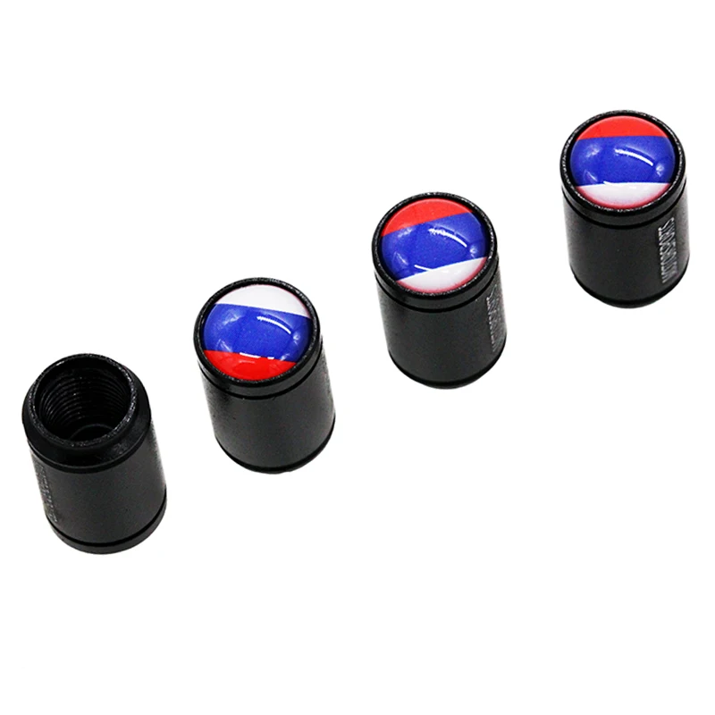 HAUSNN 4Pcs/Set Flag of Russia Black Aluminum Alloy Polish Car Wheel Tire Valve Caps Auto Tyre Air Stem for Lada Niva Kalina | Автомобили