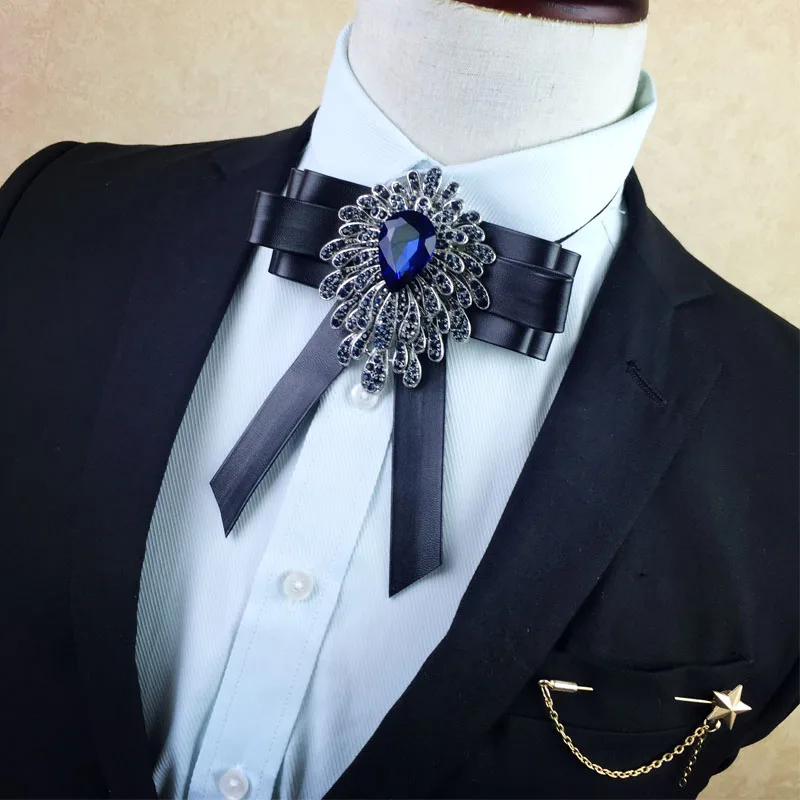 

Elegant Men Business Wedding Banquet Party Shirt Chic Bow Tie Cravat Luxury Groom Alloy Bling Crystal Rhinestone Ribbon Bowtie