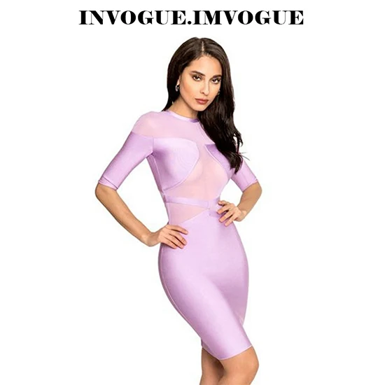 INVOGUE. Женское Сетчатое платье с круглым вырезом ivogue однотонное облегающее