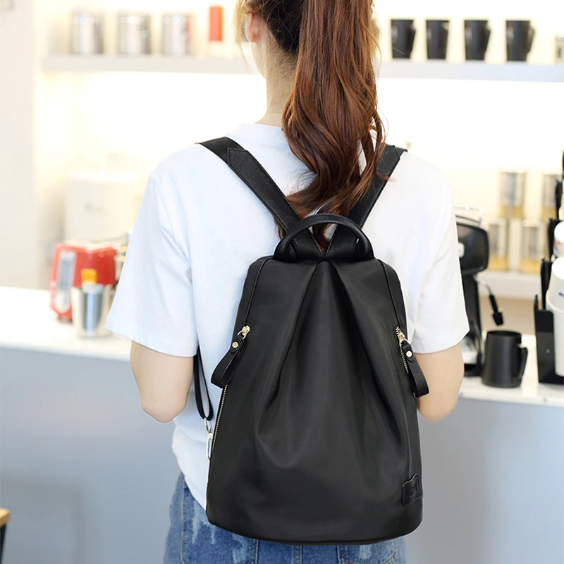 

Hot Sale Young Lady Nylon Fashion Backpacks Women Backpack Student School Bag For Teenage Girls Oxford Black Casual Travel bag
