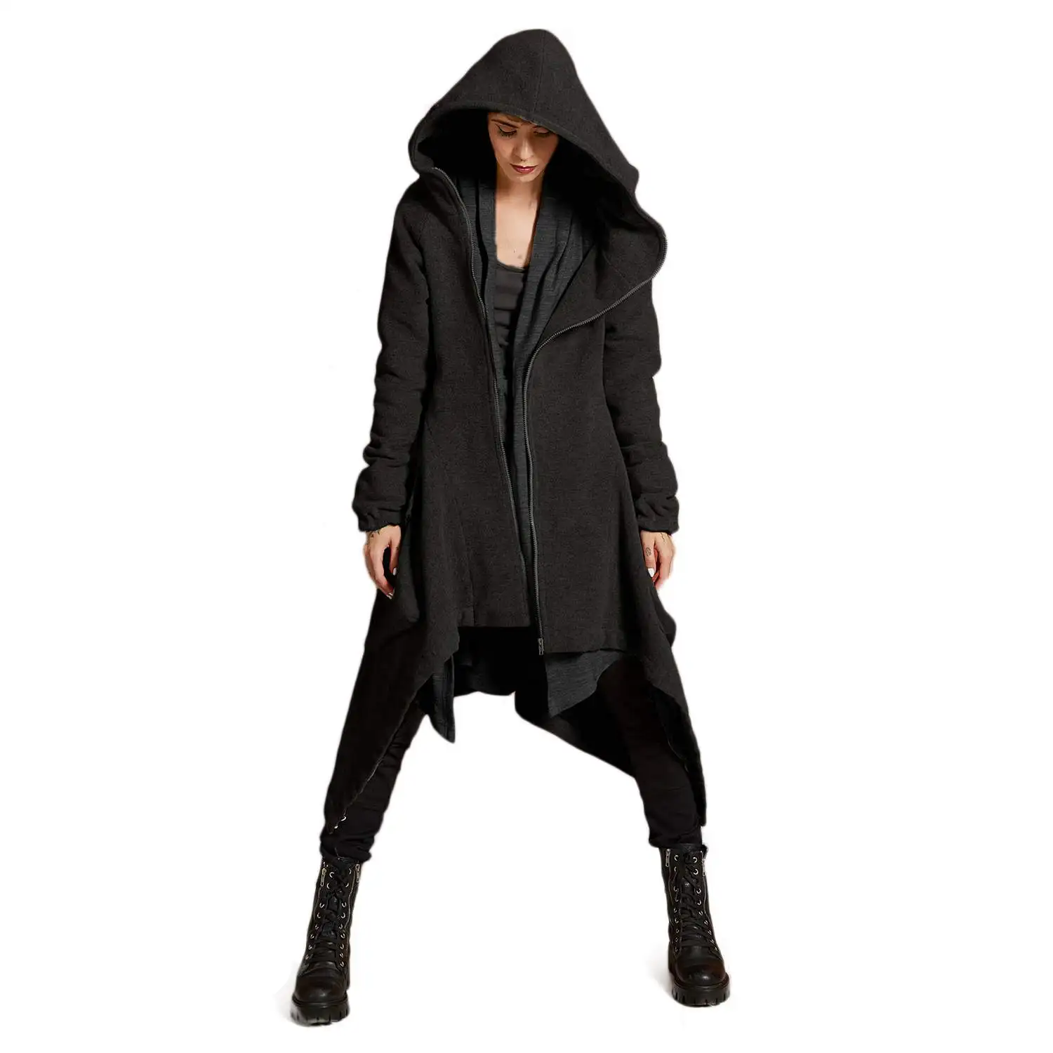 Для женщин модные зимние теплые с капюшоном карманы Асимметричная длинное