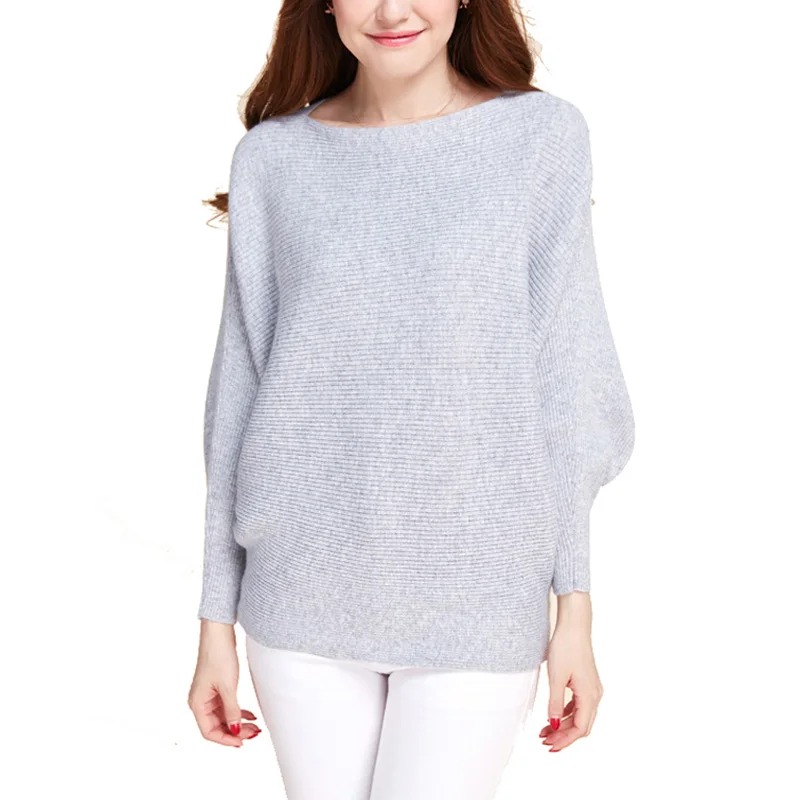 Pull Femme весна-осень высокое качество чистый норковый кашемир вырез лодочкой рукав