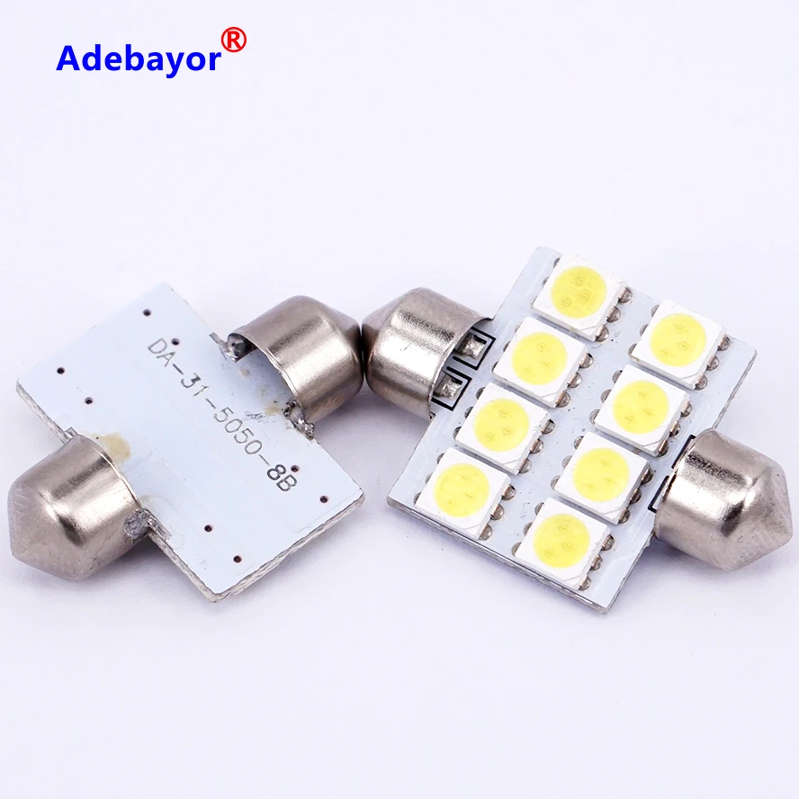 1 шт. Festoon Dome 31 мм 36 39 41 5050 SMD 8 Светодиодный светильник для салона автомобиля Купол
