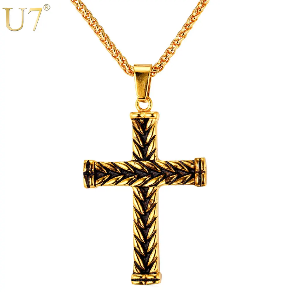U7 Крестик С Цепочкой Позолоченный Ожерелье Для Женщины Мужчины Христианские
