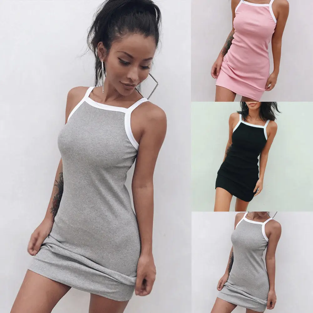 2018 сексуальное женское платье без рукавов горячее однотонное облегающее