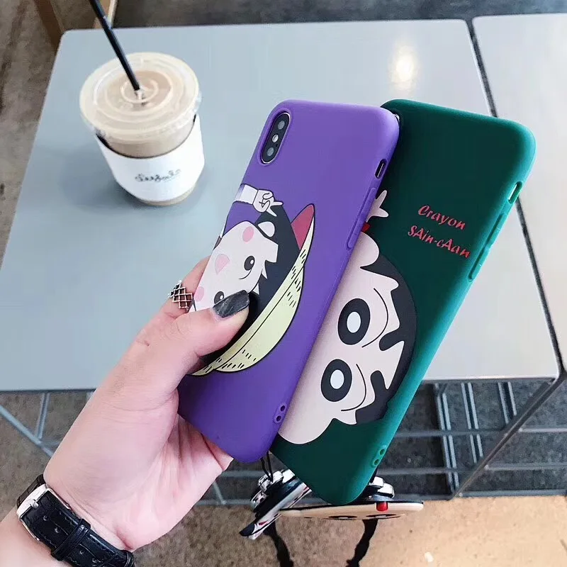 GYPHCA Big head Doraemon Chi-bi Maruko phone Case For iphone X XR Xs Max Mobile lanyard Soft Cover 6 7 8 plus |