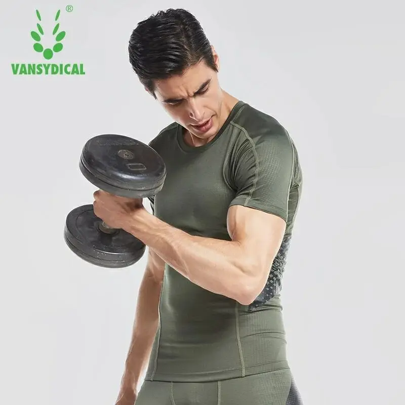 Vansydical компрессионная рубашка с коротким рукавом спортивные рубашки для бега
