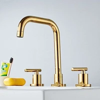 basin faucet brass goldchrome deck mounted widespread bathroom sink faucets 3 hole double handle hot and cold water tap pop up