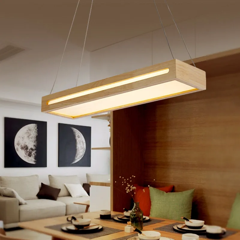 

Nordic style dining Pendant Lights office solid wood strip light creative bar led wooden table lamp WF4101525