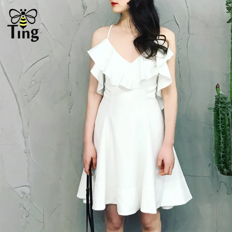 Женское мини-платье в стиле бохо Tingfly Летнее белое короткое платье с v-образным