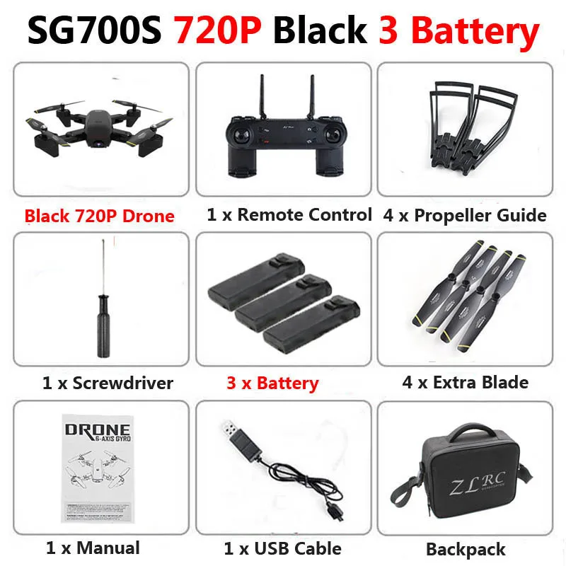Black 720P 3b Bag SG700-S Профессиональный складной Дрон с двойной камерой 1080P 720P 4K WiFi FPV широкоугольный оптический поток RC Квадрокоптер вертолет - Цвет: Black 720P 3b Bag
