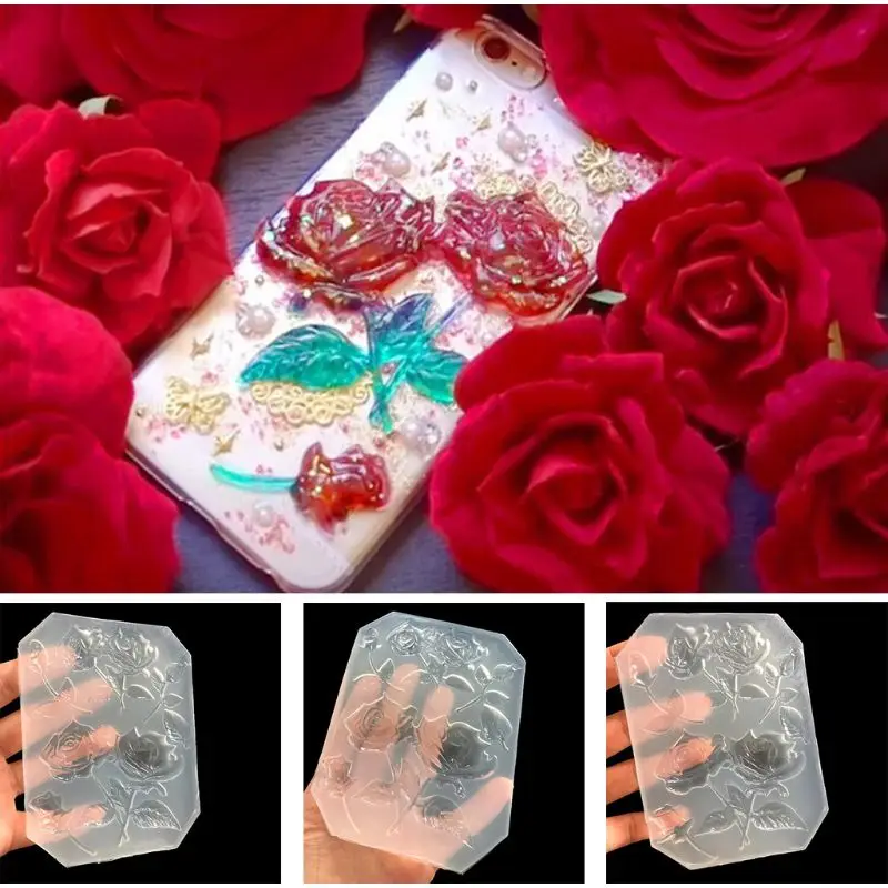 

Free shipping New Mirror DIY Handmade UV Crystal Epoxy Mold With Leaf Big Rose Jewelry Pendant Accessories