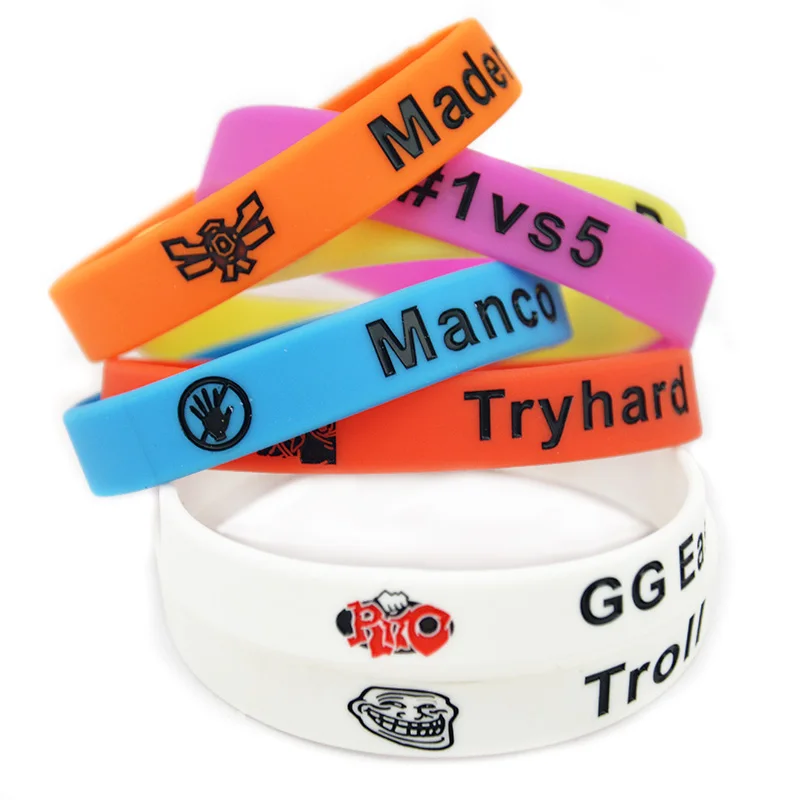

OBH 50PCS Games Silicone Wristband Debossed Logo Madera YOLO Try Hard Troll Nino Rata and GG Easy