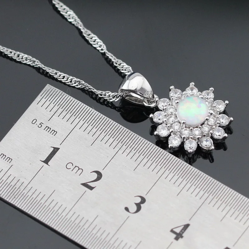 Набор украшений для женщин с цветком белый опал серебряный цвет свадебное