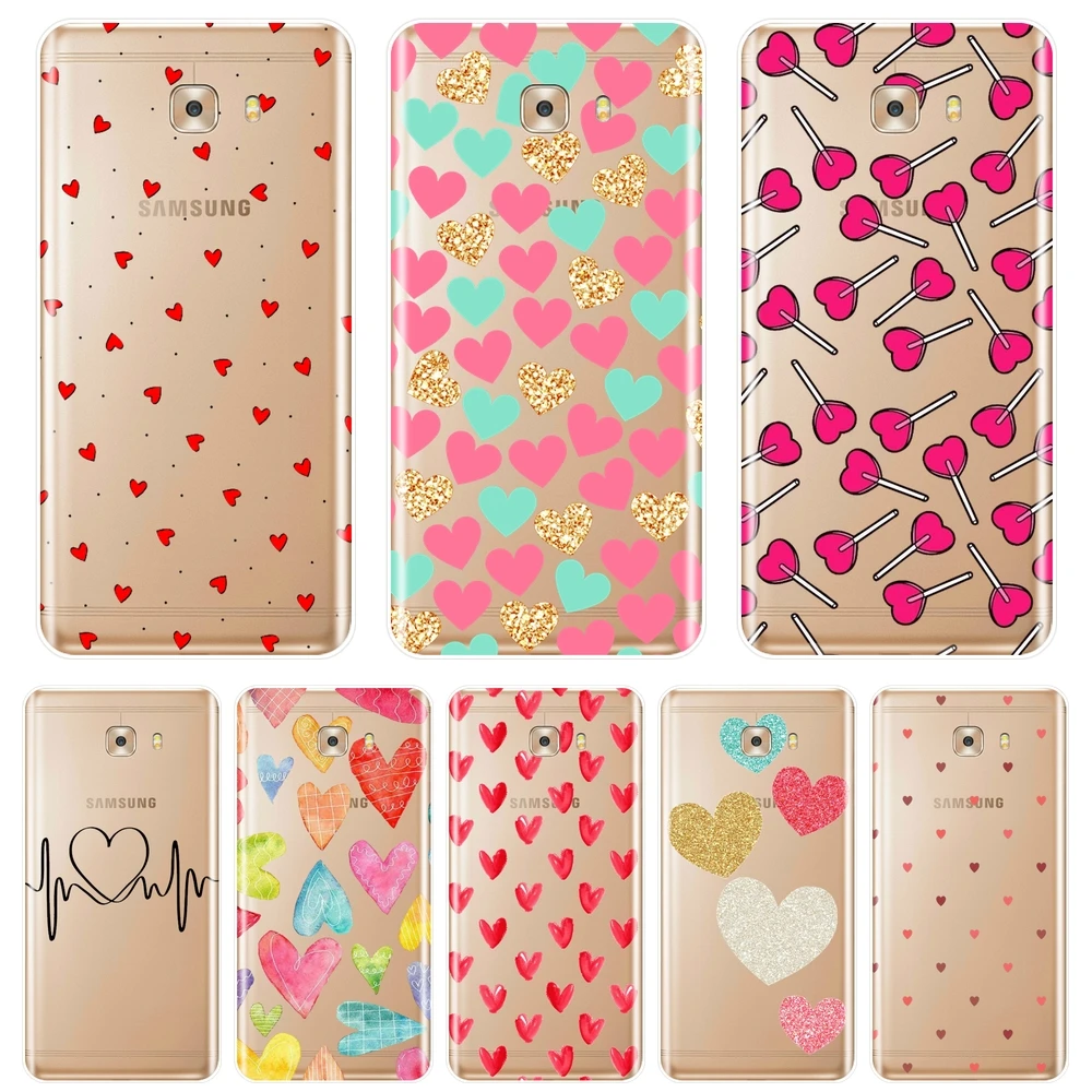 Милый красный телефонный чехол Love Hearts Kawaii для Samsung Galaxy C5 C7 C8 мягкий силиконовый из