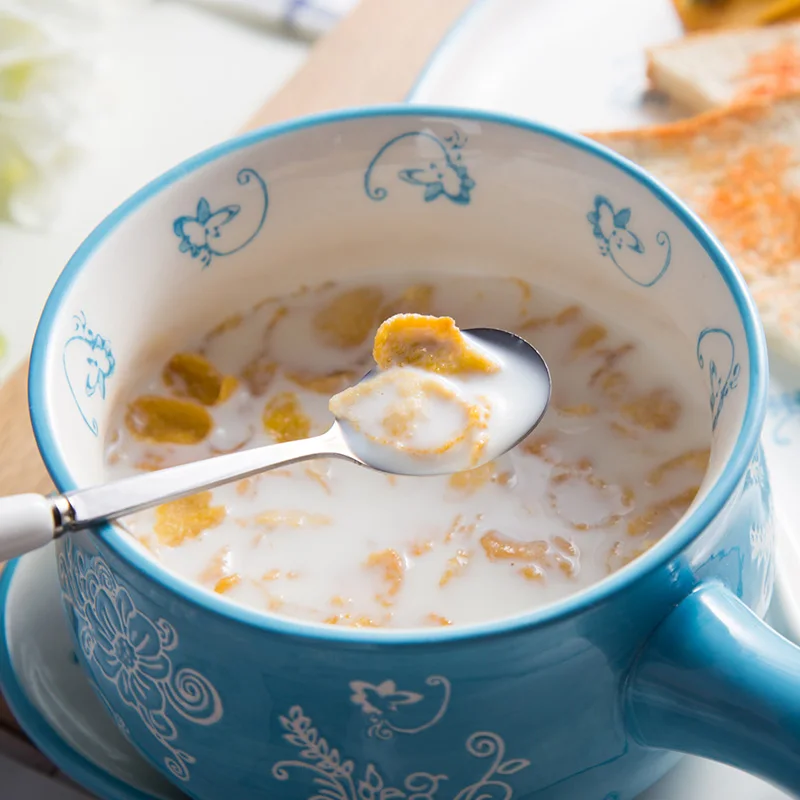 Креативная чаша для завтрака с ручкой фарфоровая рисовая миска десерта набор