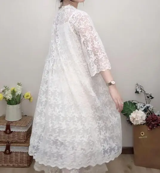 Mori Girl платье из двух частей свободная кружевная вышивка летнее средней длины для
