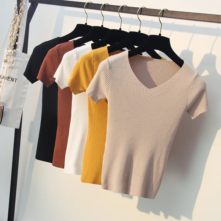 Женская футболка Hlbcbg Летняя трикотажная дышащая с треугольным вырезом и