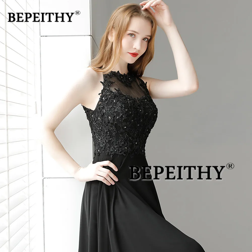 Vestido De Festa Black Chiffon Long Prom Dresses 2021 O Neck Vintage Evening Dress Party Elegant Hot Sale Longo | Свадьбы и