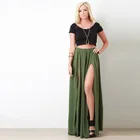 Полупрозрачная шифоновая длинная юбка, сексуальная юбка с двойным разрезом, рюшами и эластичным поясом, армейская зеленая Макси-юбка, Лето 2017, стиль Lolita Saia