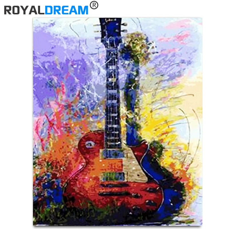 ROYALDREAM абстрактная Гитара DIY Краска по номерам Акриловая ручная краска масляная