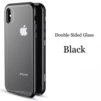 Blcak Doubleside gl Металлический магнитный чехол для телефона для iphone XR XS MAX X+ закаленное стекло 360 ° полный защитный чехол для iphone 8 7 6 6s Plus оболочка - Цвет: Blcak Doubleside gl