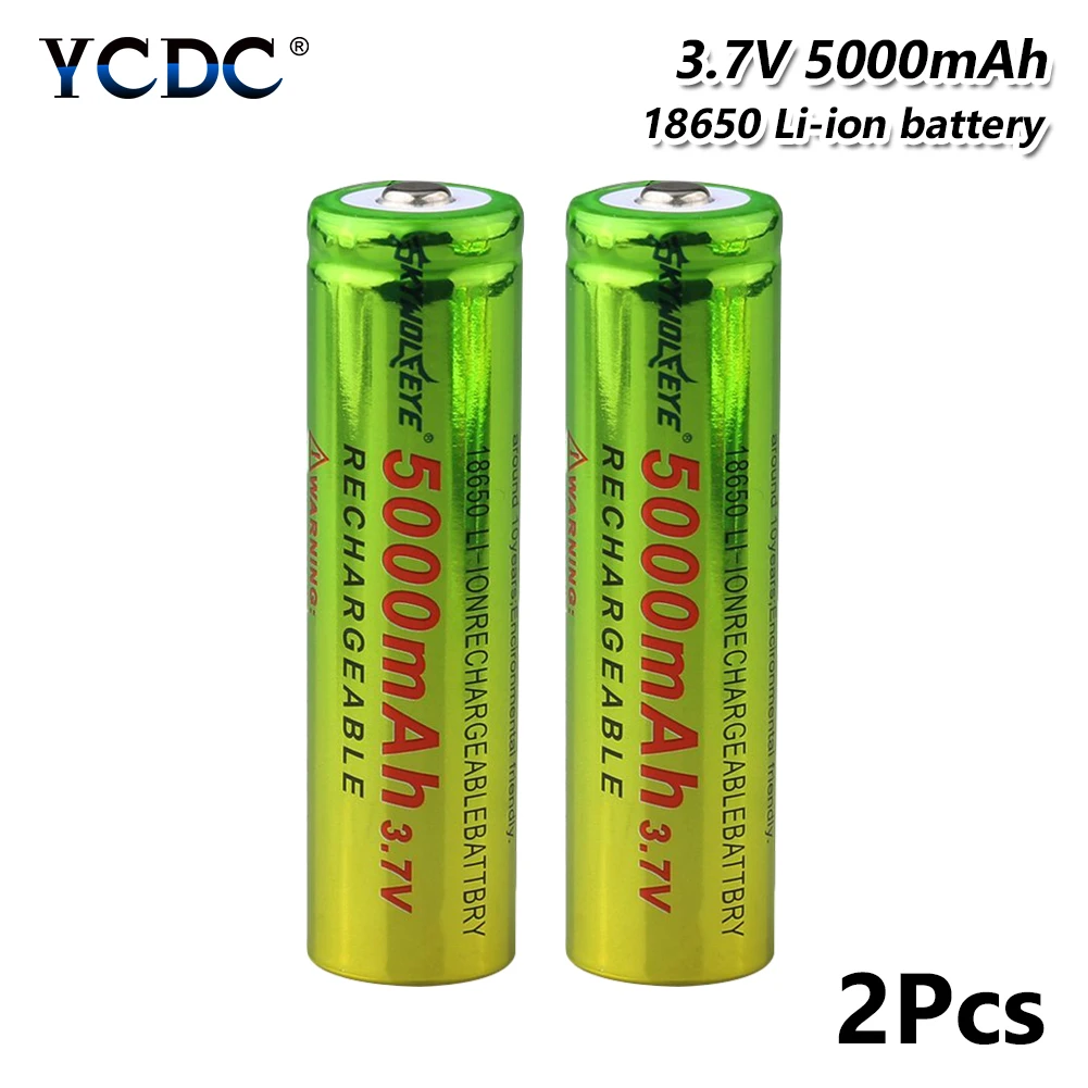 2pcs 1/2/4/6 шт. SKYWOLFEYE 18650 Батарея 3,7 V 5000 мА/ч, литий зарядки Перезаряжаемые батарейки литий-ионный аккумулятор для фонарика зеленый+ желтый - Цвет: 2pcs