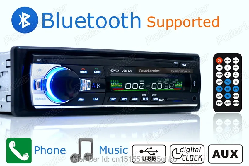 Несколько эквалайзеров MP3/WMA/WAV плеер Bluetooth Бесплатная доставка FM/SD/USB/AUX 1 DIN 12V