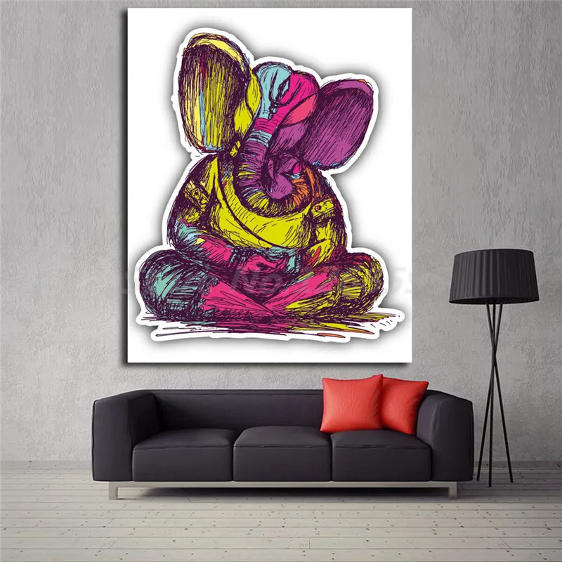Lord Ganesha Рисование с цветной стеной Искусство Холст постер и печать холст Картина