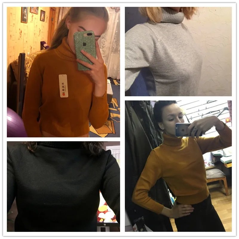 2018 Fashion Women Turtleneck Knitted Cashmere Sweater Female Short Pullovers Long-Sleeved Warm Free Shipping | Женская одежда