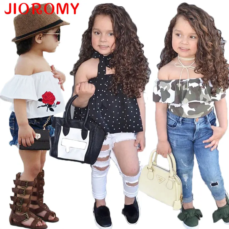 

New Summer Style Children Clothing Set Outfit Casual Girls Clothes Fashion Tank Tops + Denim Shorts Kids Clothing Set k1