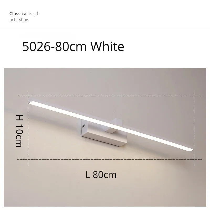 white 80cm Светодиодный Ванная комната настенный светильник зеркало с подсветкой черный/белый цвет 400/600/800/1000/1200 мм современный макияж зеркало с Ванная Комната Комод светодиодный зеркало с подсветкой led лампа - Цвет абажура: white 80cm