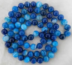 8 мм естественный голубой полосой Agata Оникс Gem круглые бусины Цепочки и ожерелья