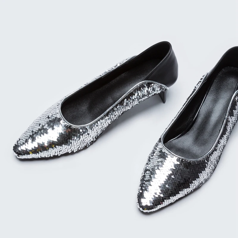 Enmayer 2020 Women Fashion Low Heel Pumps Sequined Cloth Pointed Toe Zapatos De Mujer Moda Vestir Size 34-39 LY442 | Обувь