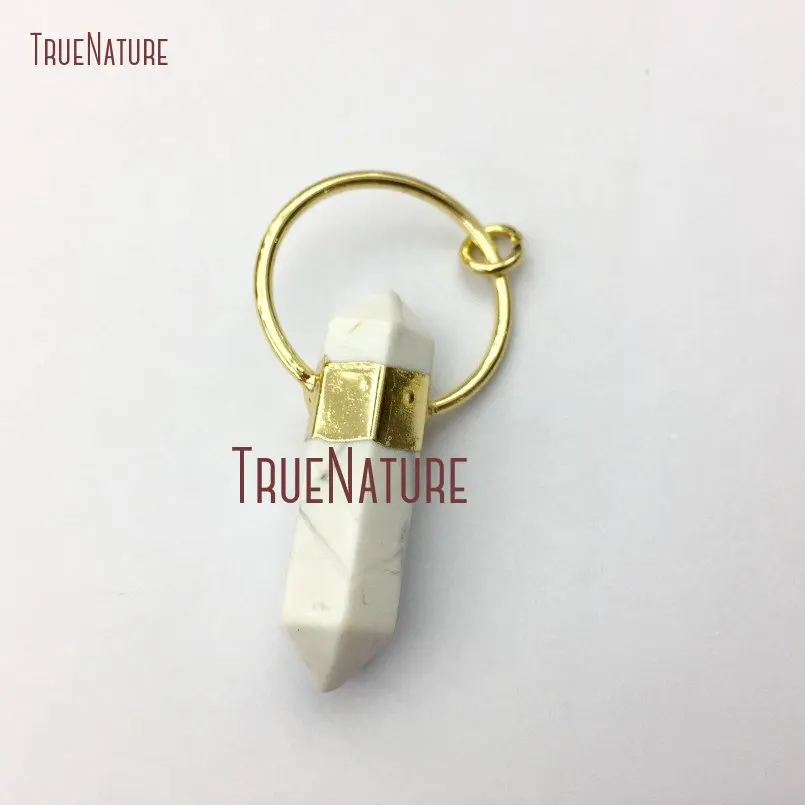

10Pcs Top Seller Howlite Pendant Gold Plating Faceted Double Terminated Point Pendant 55x30mm PM14979