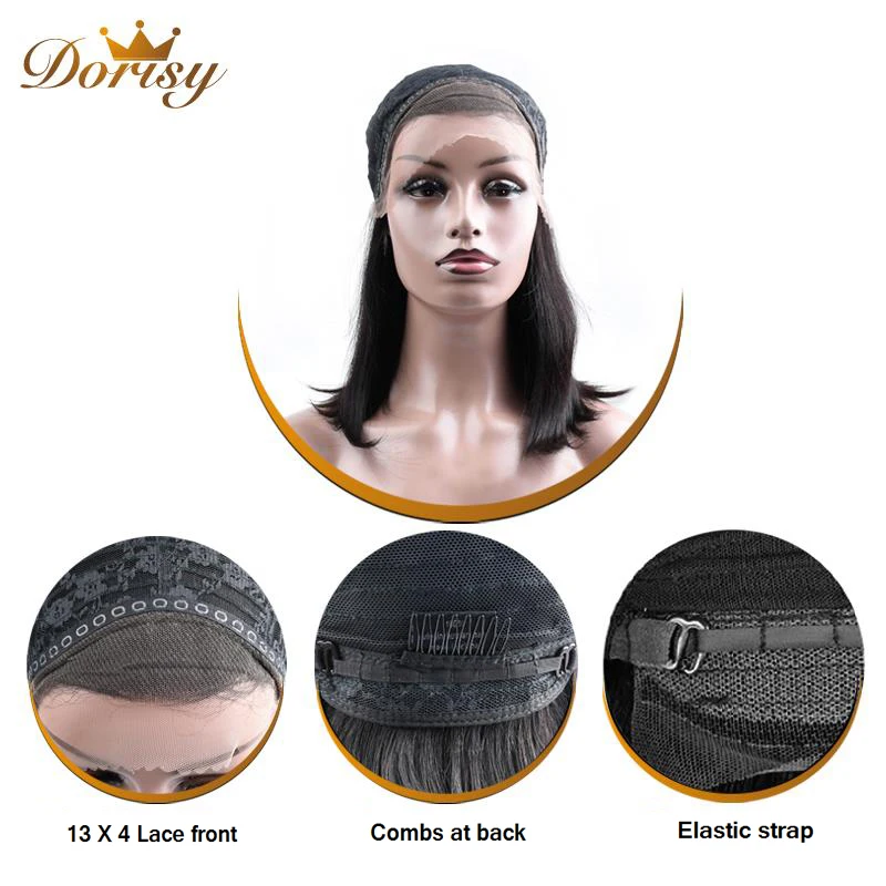 Short Bob Human Hair wigs 13×2 Lace Brazilian Straight Wigs For Women Pre Plucked Bleached Non Remy | Шиньоны и парики