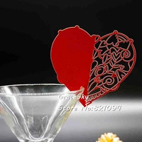 50pcs free shipping laser cut love heart lace wedding party decoration place name card seat invitation cup card for wine glass
