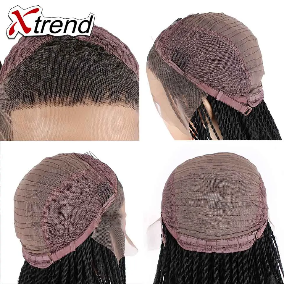 Xtrend Длинные Синтетические кружева спереди парик Сенегальский 2X твист парик с косами волосы стиль для африканских женщин Регулируемый черный коричневый цвета