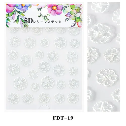 5D стикер для ногтей с тиснением Цветы смешанный узор дизайн красочные самоклеющиеся переводные наклейки для дизайна ногтей украшения - Цвет: 19