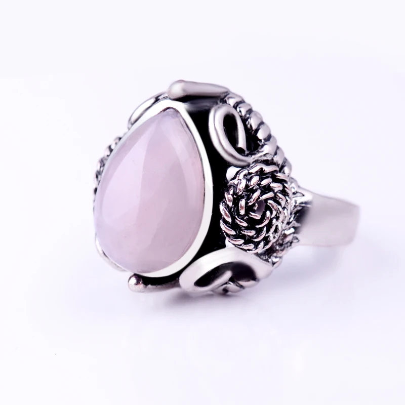 Женское кольцо с розовый кристаллический камень Винтажное из серебряного кварца