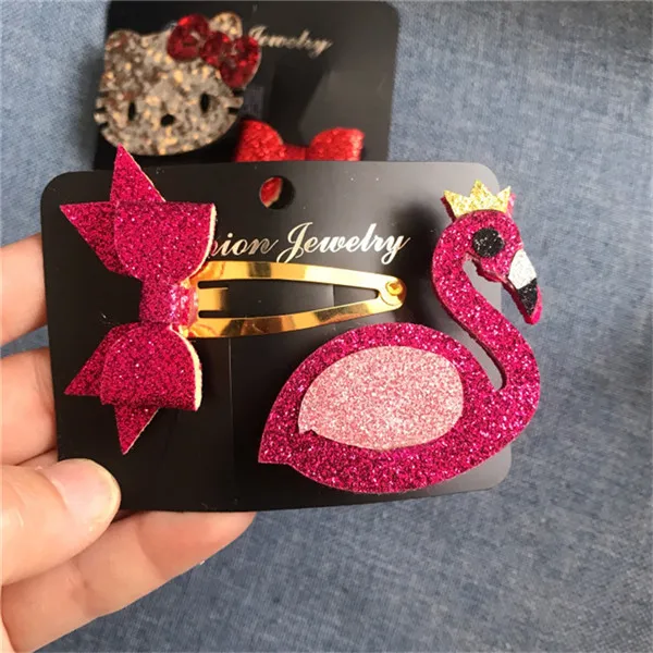 flamingo and bowknot 5 компл./лот милый кот Блеск Фламинго принцесса шпильки для маленьких девочек ласточкин хвост бант заколка для волос вечерние набор с головным убором - Цвет: flamingo and bowknot