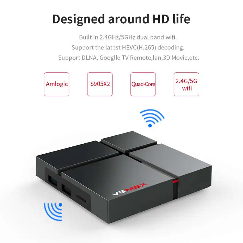 V8 Max Android 8 1 Smart Tv Box Amlogic S905X2 Lpddr4 четырехъядерный двойной Wifi Bt 2 4G/5G 4K видео