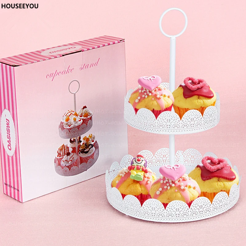 2 яруса поднос для печенья белая кружевная искусственная кожа украшение торта на