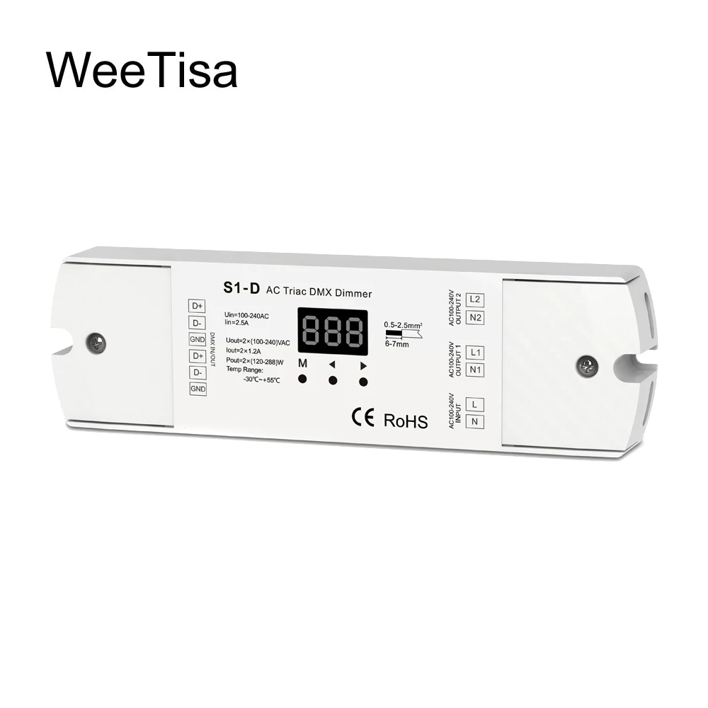 AC Triac LED диммер 220 в 230 В 110 2 канала DMX512 контроллер 288 Вт двухканальный Диммируемый