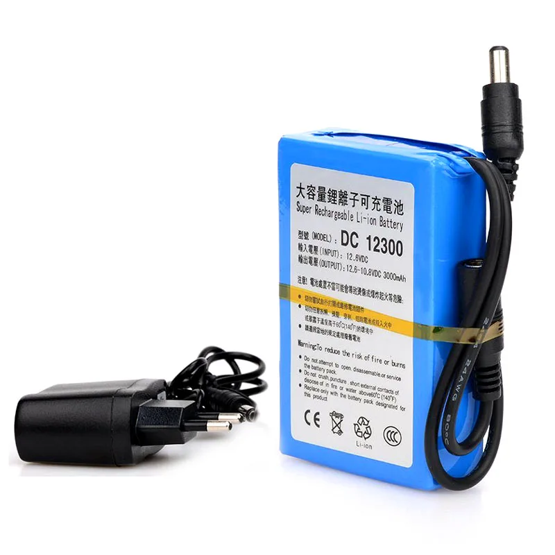 

A Set DC-12300 DC12300 DC 12V 3000mAh Portable Li-ion Rechargeable Polymer Power Battery Pack with AC Wall Charger