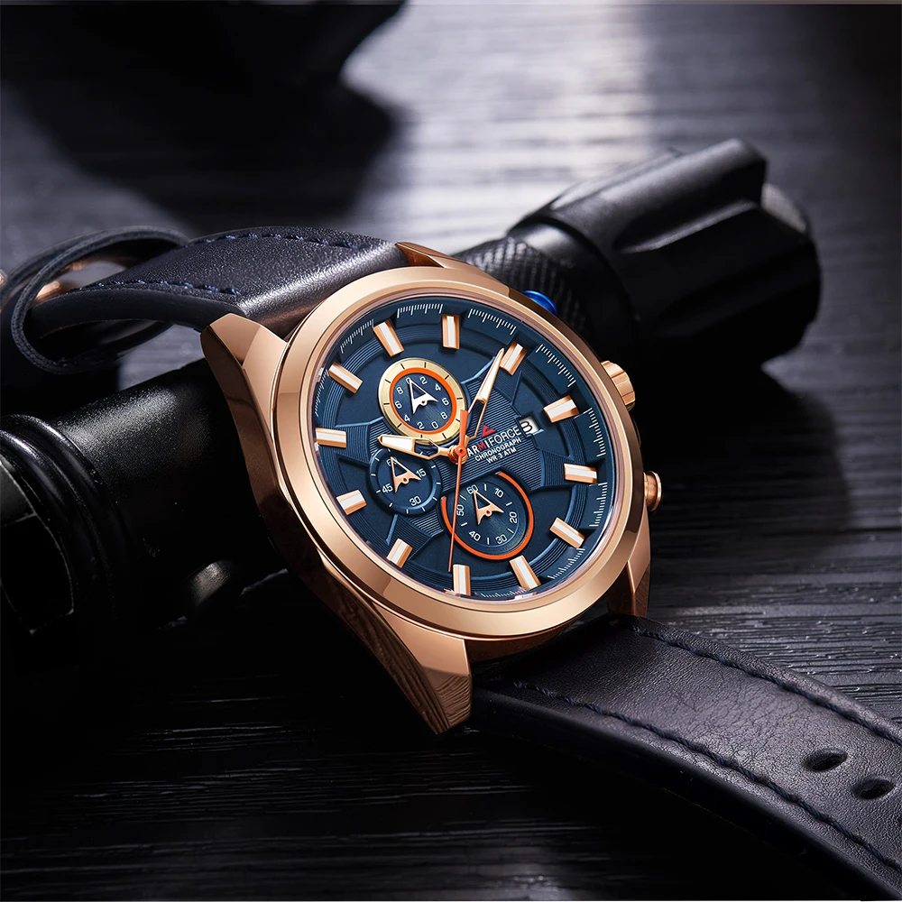 Хронограф Спортивные часы Мужские кварцевые наручные модные кожаные армейские