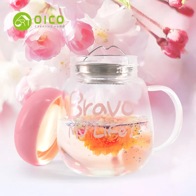 OICO 280ML Mushroom Glass Cup Portable Lid Tea Strainers Belt Sets Lovers Mug With Filter and Handle | Дом и сад